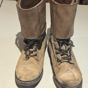 All Saints Distressed Buckle Strap Moto Grunge Leather Boots